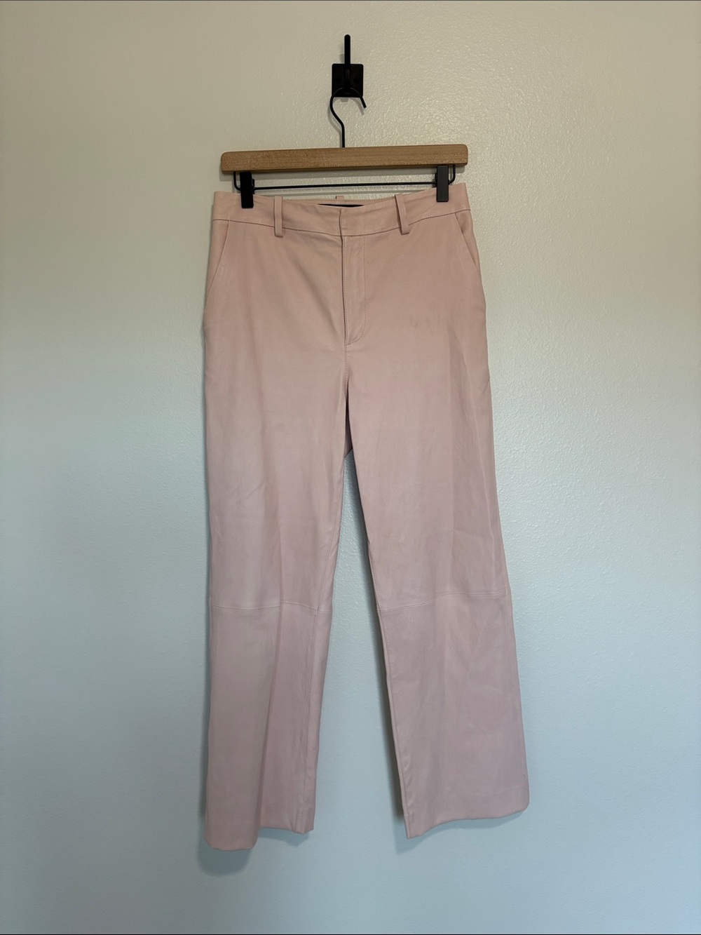 SPRWMN 100% Lamb Leather Cropped Baggy Boot Trouser High Rise Pant Pink Small